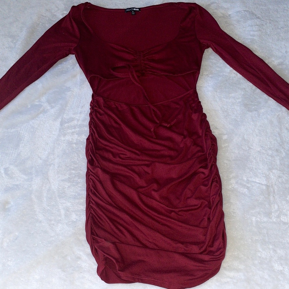 Fashion Nova Rich Red Long Sleeve Dress